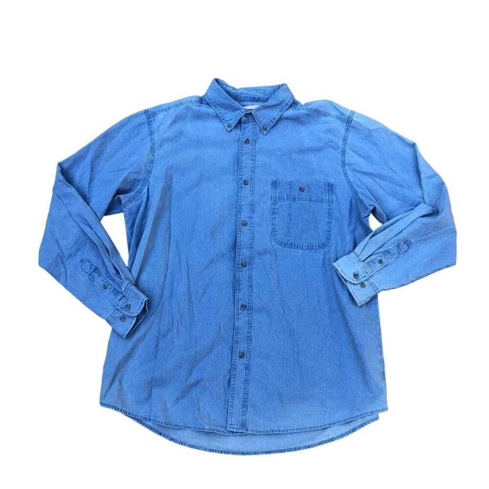 Vintage 90s WRANGLER Rugged Wear Denim Shirt Men's XL Light Wash Long Sleeve​​